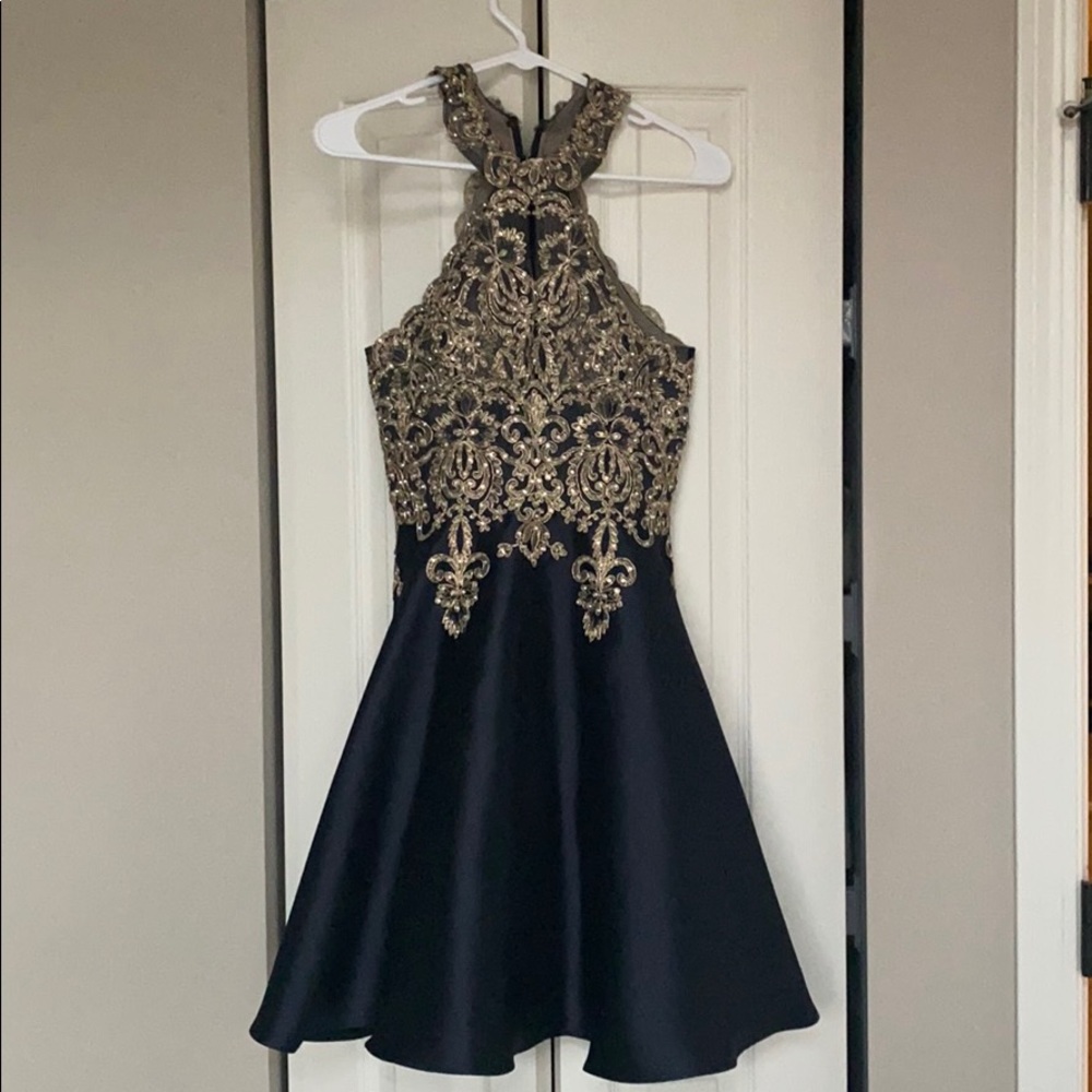 Grey dress with gold embroidery